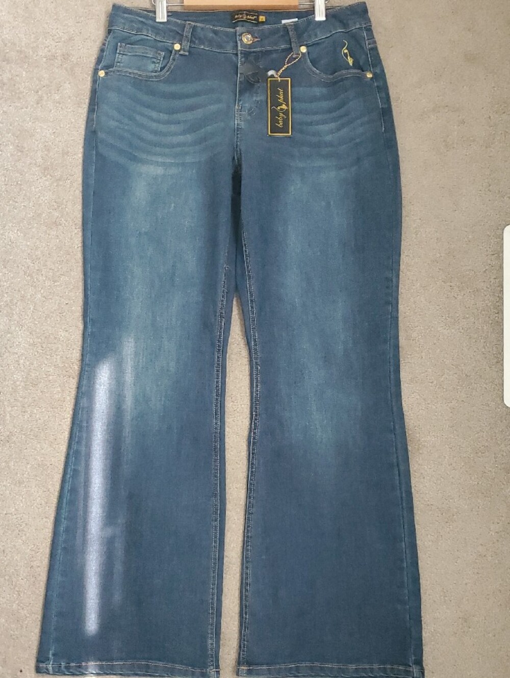 NWT Baby Phat Dark Blue Flare Low Waist Jeans Gold Accents Sz 9 Casual Cowgirl